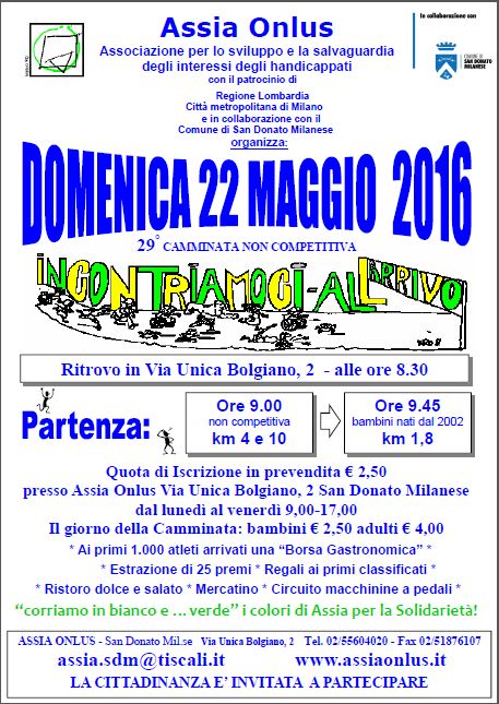 22 MAGGIO 2016 - INCONTRIAMOCI ALL'ARRIVO